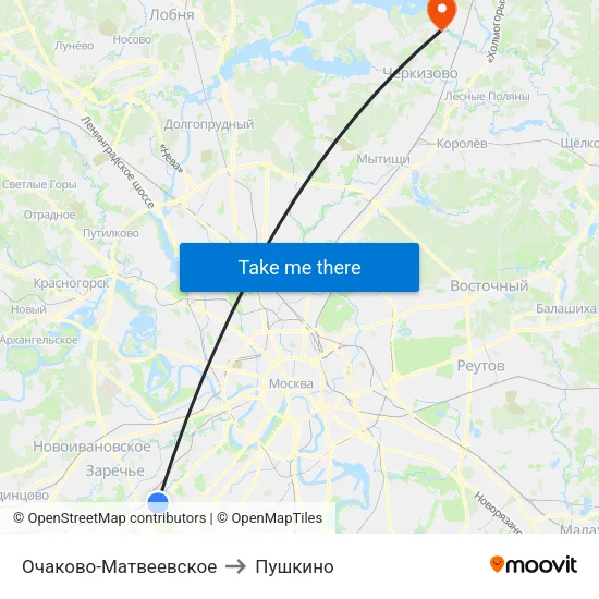 Очаково-Матвеевское to Пушкино map