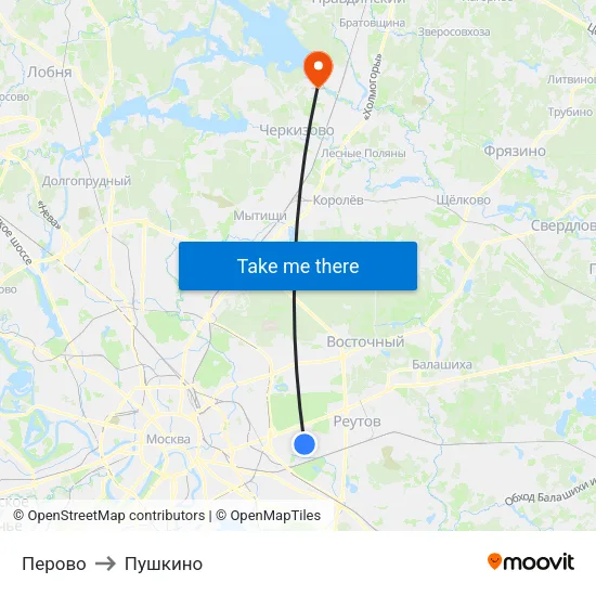 Перово to Пушкино map