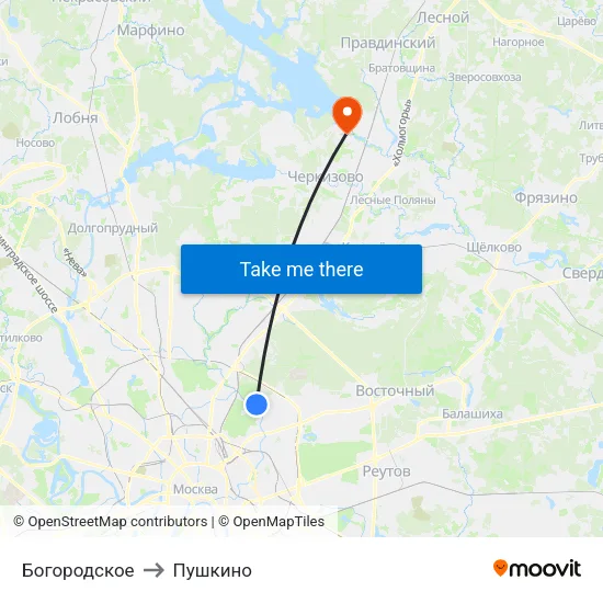 Богородское to Пушкино map
