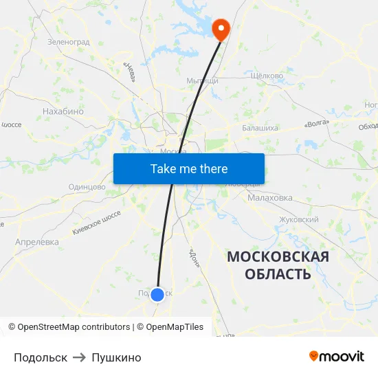 Подольск to Пушкино map