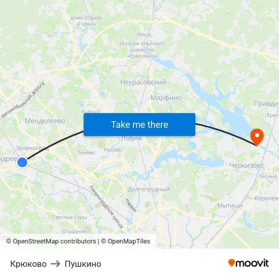 Крюково to Пушкино map