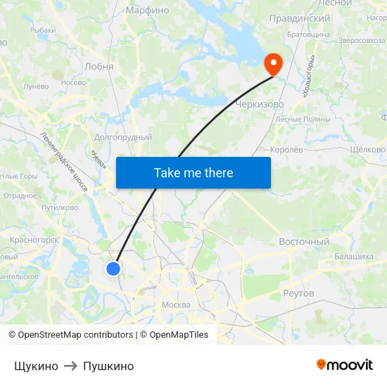 Щукино to Пушкино map