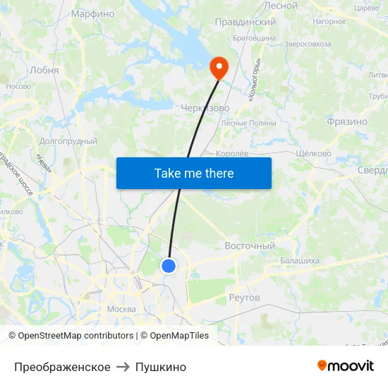Преображенское to Пушкино map