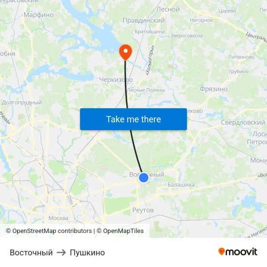 Восточный to Пушкино map