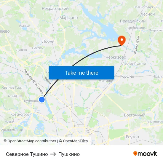 Северное Тушино to Пушкино map