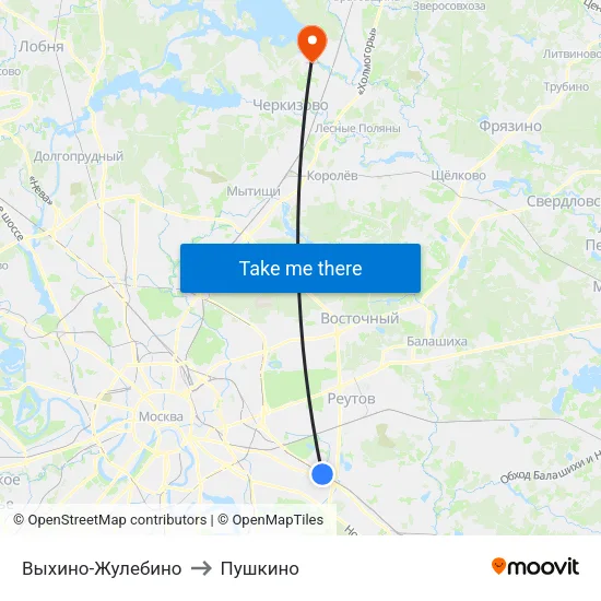 Выхино-Жулебино to Пушкино map