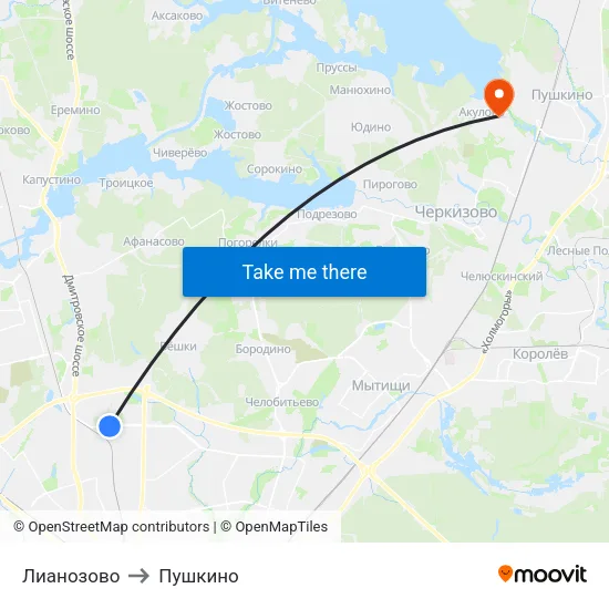 Лианозово to Пушкино map