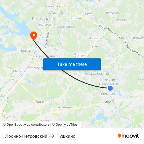 Лосино-Петровский to Пушкино map