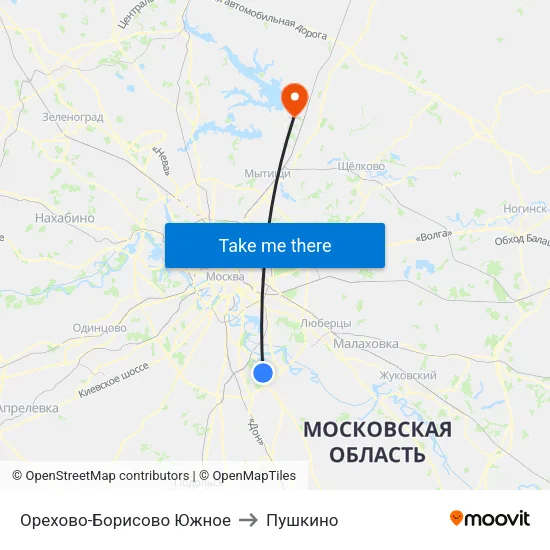 Орехово-Борисово Южное to Пушкино map