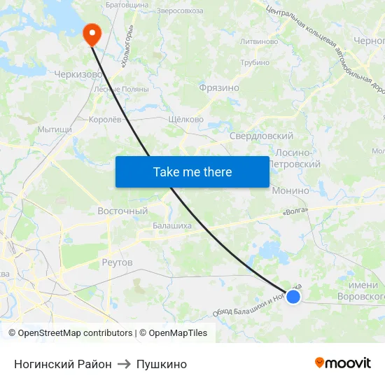 Ногинский Район to Пушкино map