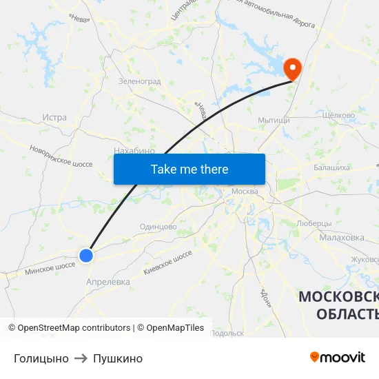 Голицыно to Пушкино map