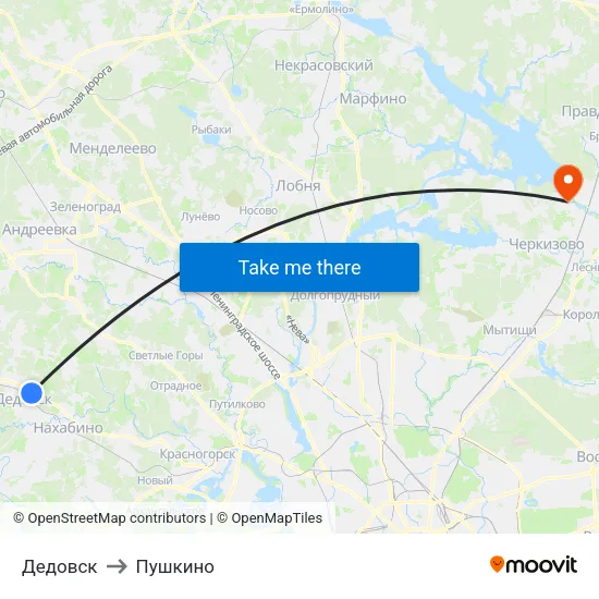 Дедовск to Пушкино map