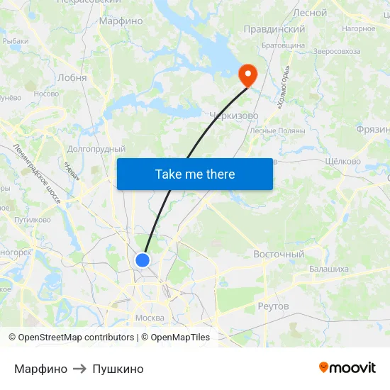 Марфино to Пушкино map