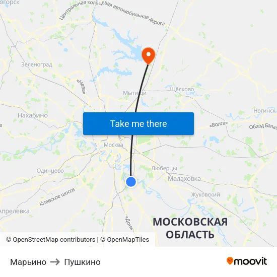Марьино to Пушкино map