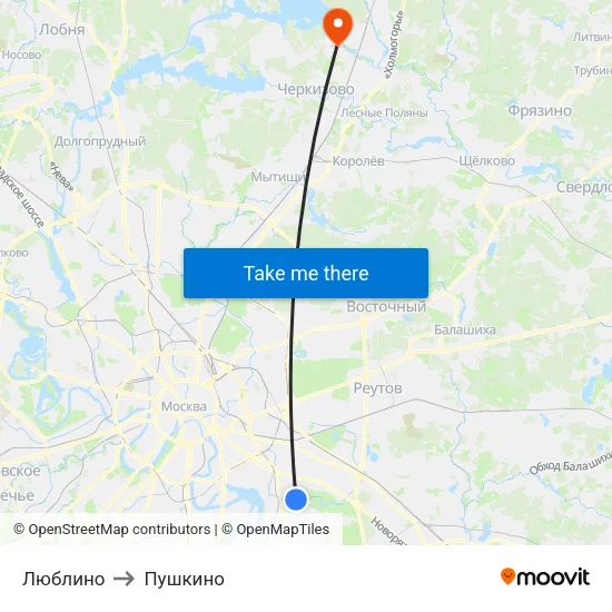 Люблино to Пушкино map