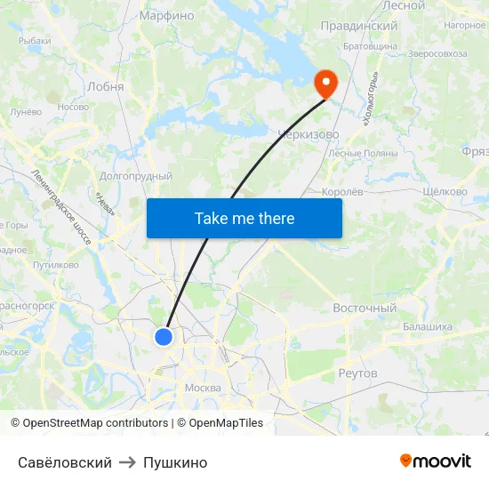 Савёловский to Пушкино map