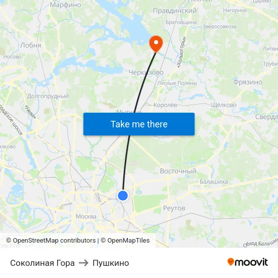 Соколиная Гора to Пушкино map