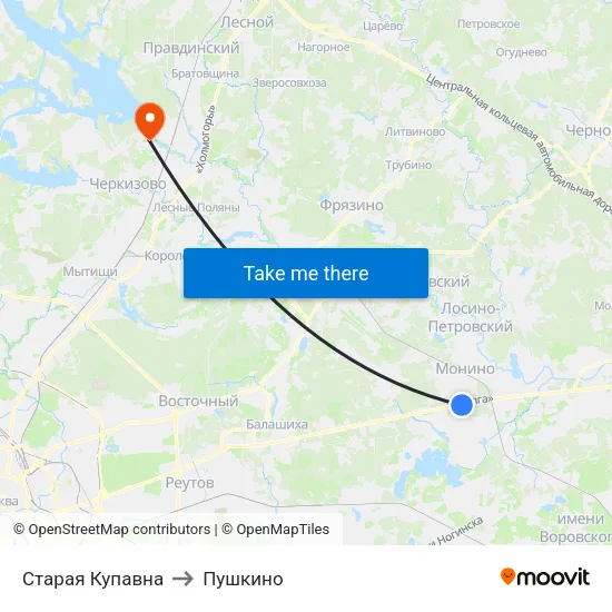 Старая Купавна to Пушкино map