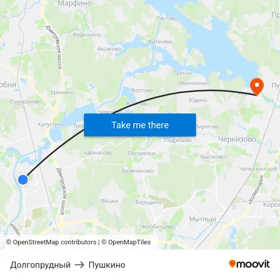 Долгопрудный to Пушкино map