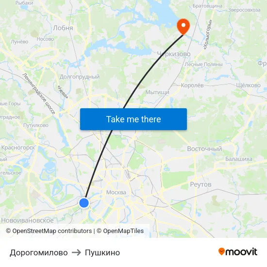 Дорогомилово to Пушкино map