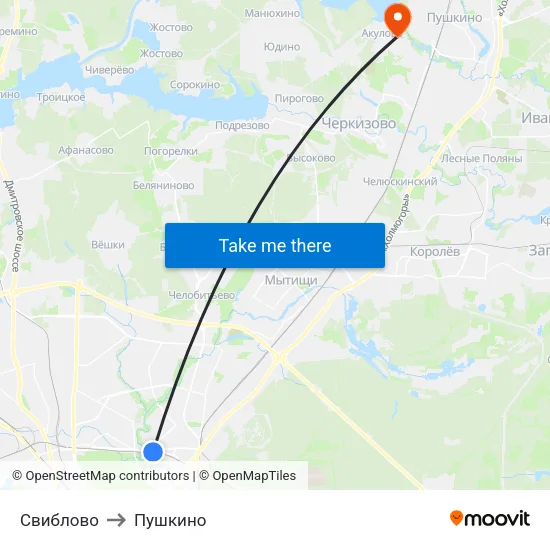 Свиблово to Пушкино map