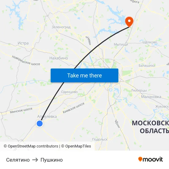 Селятино to Пушкино map