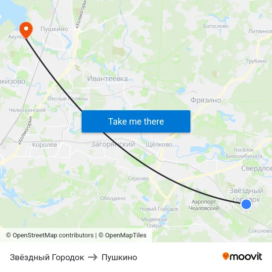 Звёздный Городок to Пушкино map