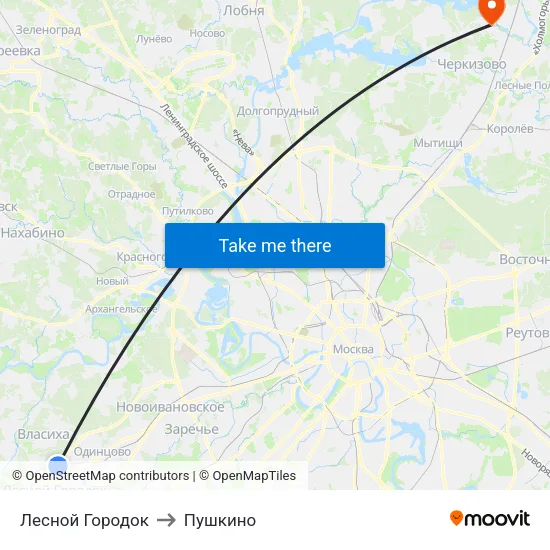 Лесной Городок to Пушкино map
