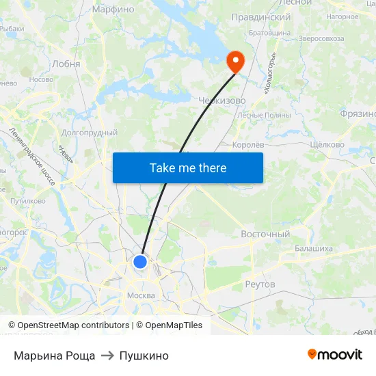 Марьина Роща to Пушкино map