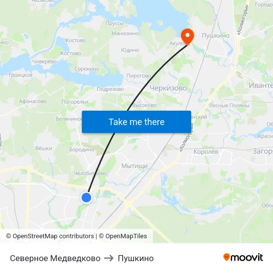 Северное Медведково to Пушкино map