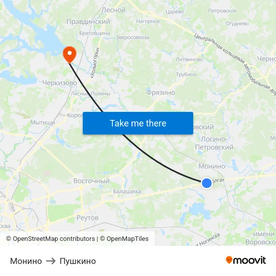 Монино to Пушкино map