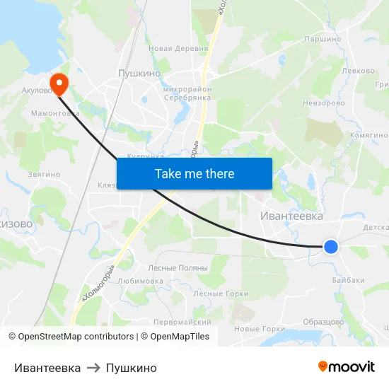 Ивантеевка to Пушкино map