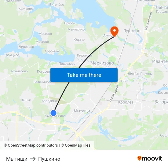 Мытищи to Пушкино map