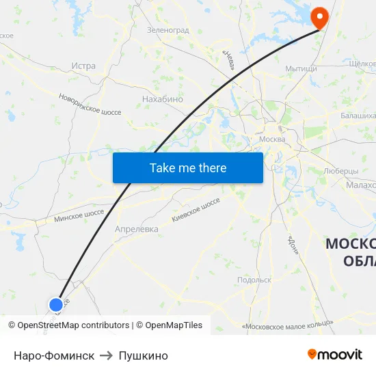 Наро-Фоминск to Пушкино map