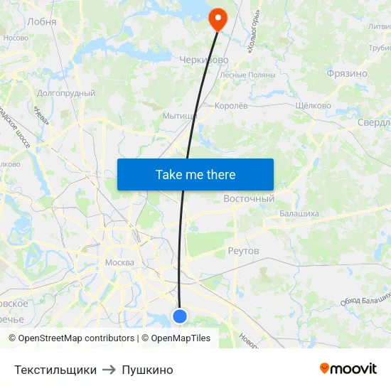 Текстильщики to Пушкино map