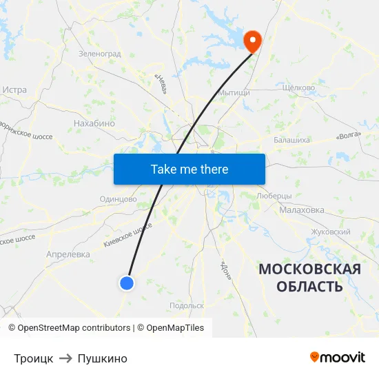 Троицк to Пушкино map