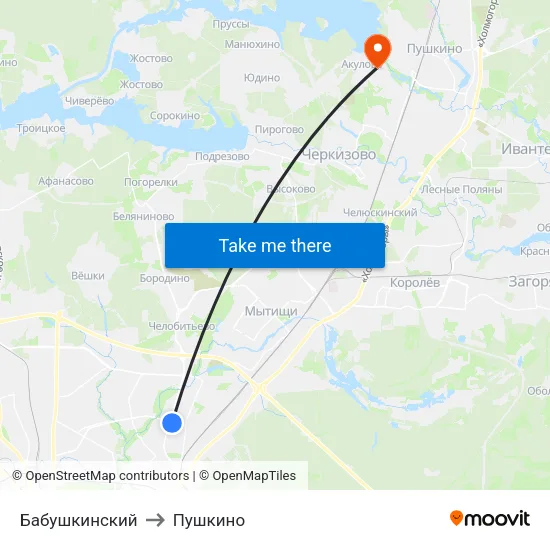 Бабушкинский to Пушкино map