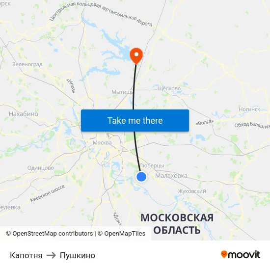 Капотня to Пушкино map
