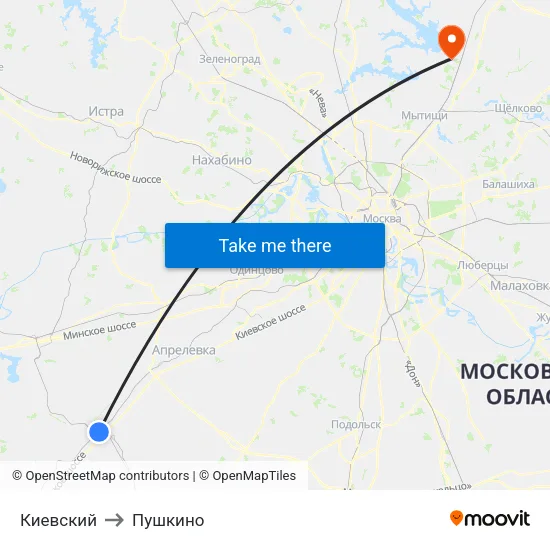 Киевский to Пушкино map