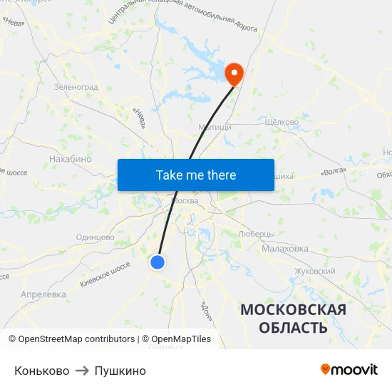 Коньково to Пушкино map