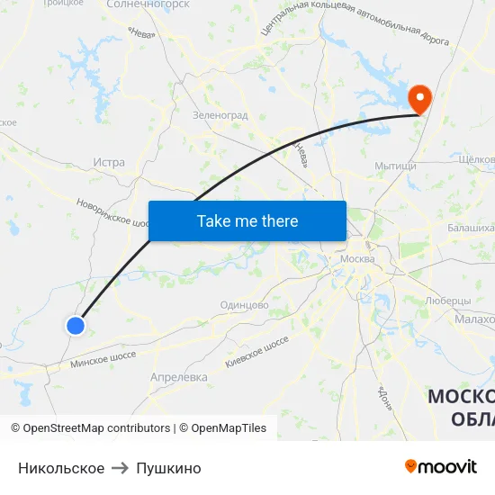 Никольское to Пушкино map
