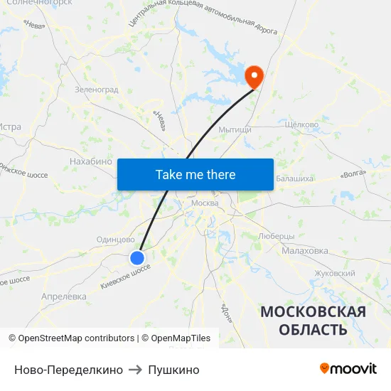 Ново-Переделкино to Пушкино map