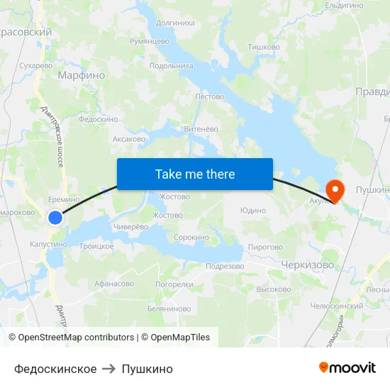 Федоскинское to Пушкино map