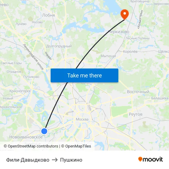 Фили-Давыдково to Пушкино map