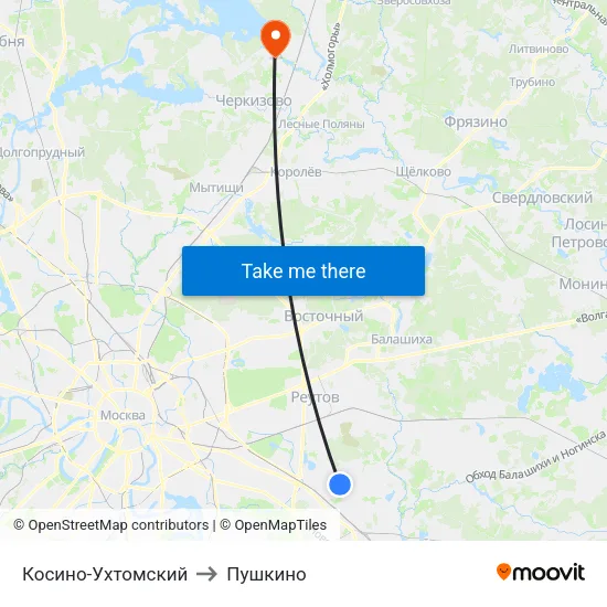 Косино-Ухтомский to Пушкино map