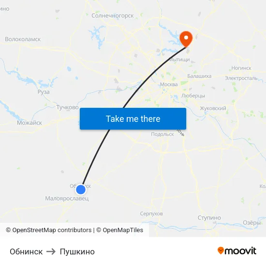 Обнинск to Пушкино map