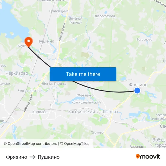 Фрязино to Пушкино map