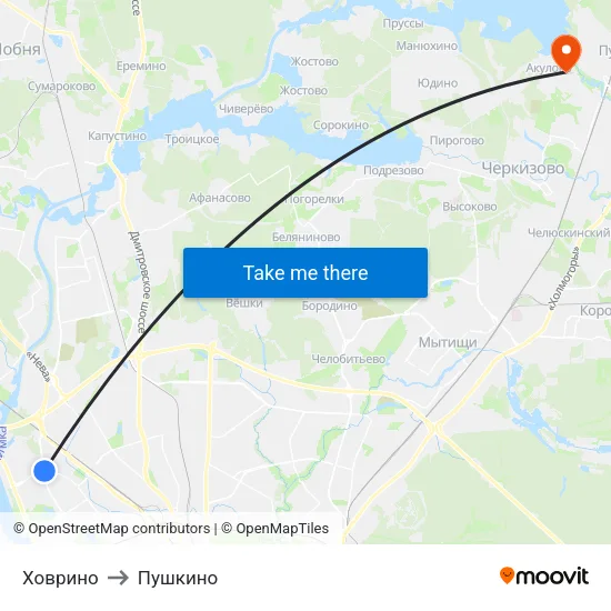Ховрино to Пушкино map