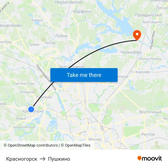 Красногорск to Пушкино map