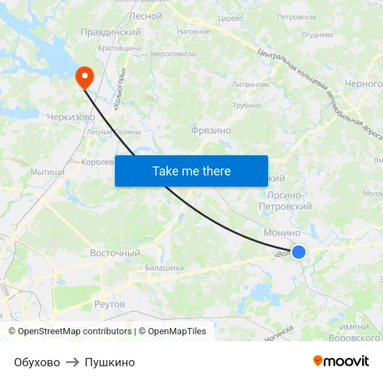 Обухово to Пушкино map
